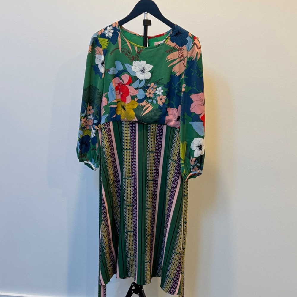 Anthropologie Green Floral Long Sleeve Dress